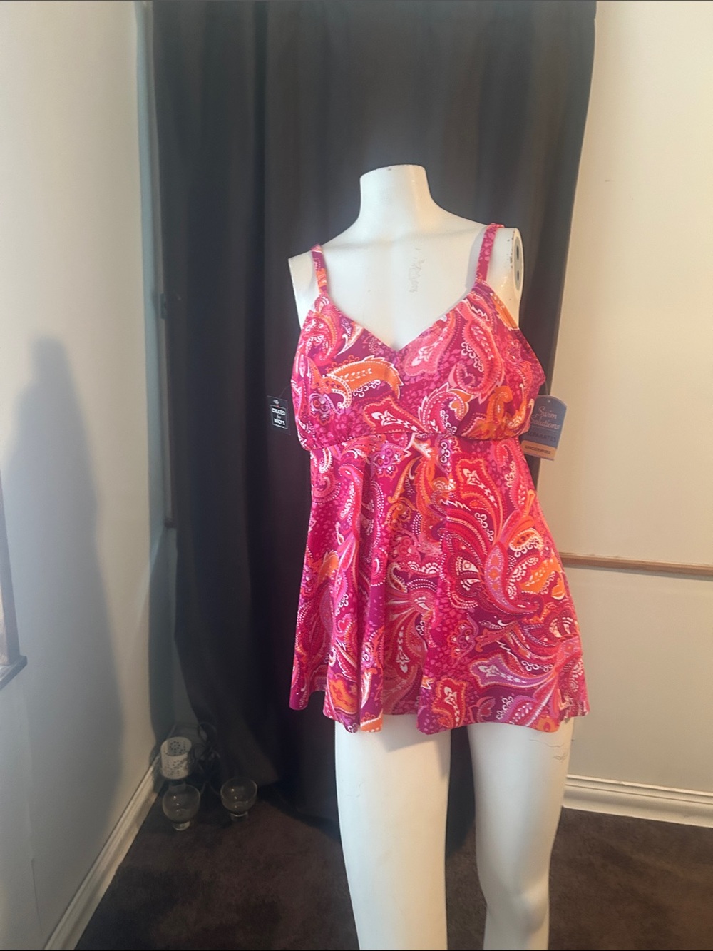 Swim Solutions Women’s Pink Paisley Tankini Top
